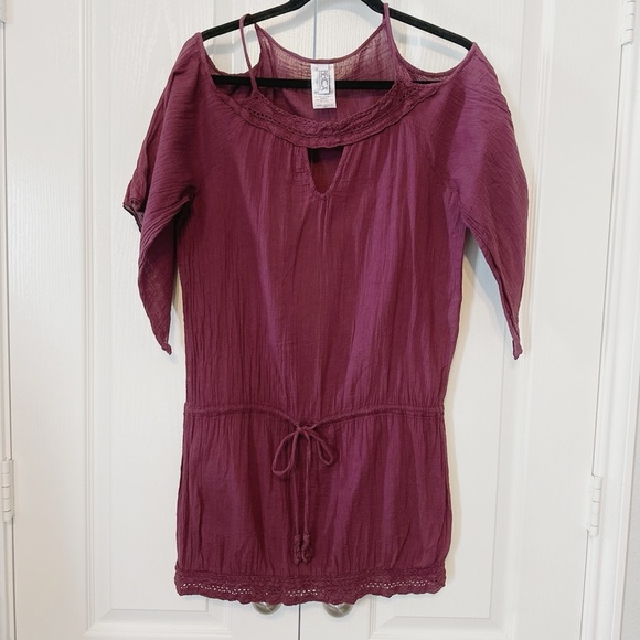 Becca Off Shoulder Gauze Cover Up Dress in Pomegranate color Size Small - Picture 1 of 11